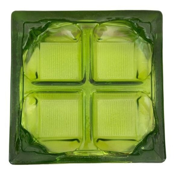 MCM Modern Forest Green Glass 4-Section Salsa Dips Ashtray, Made In Spain - Picture 1 of 9